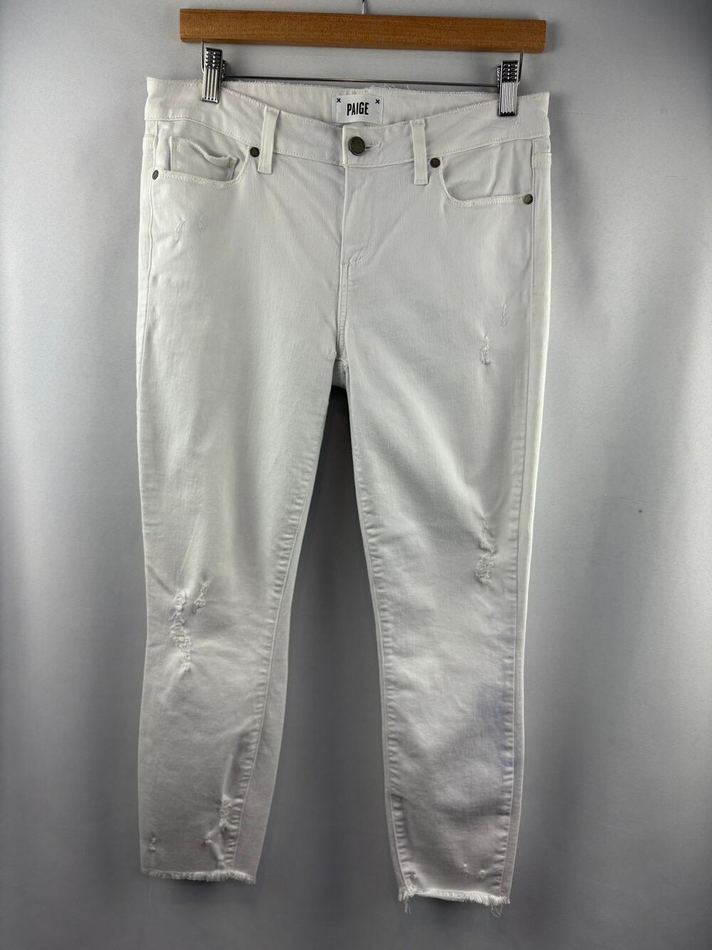 Women’s Paige Size 29 White Distressed Skinny Jeans